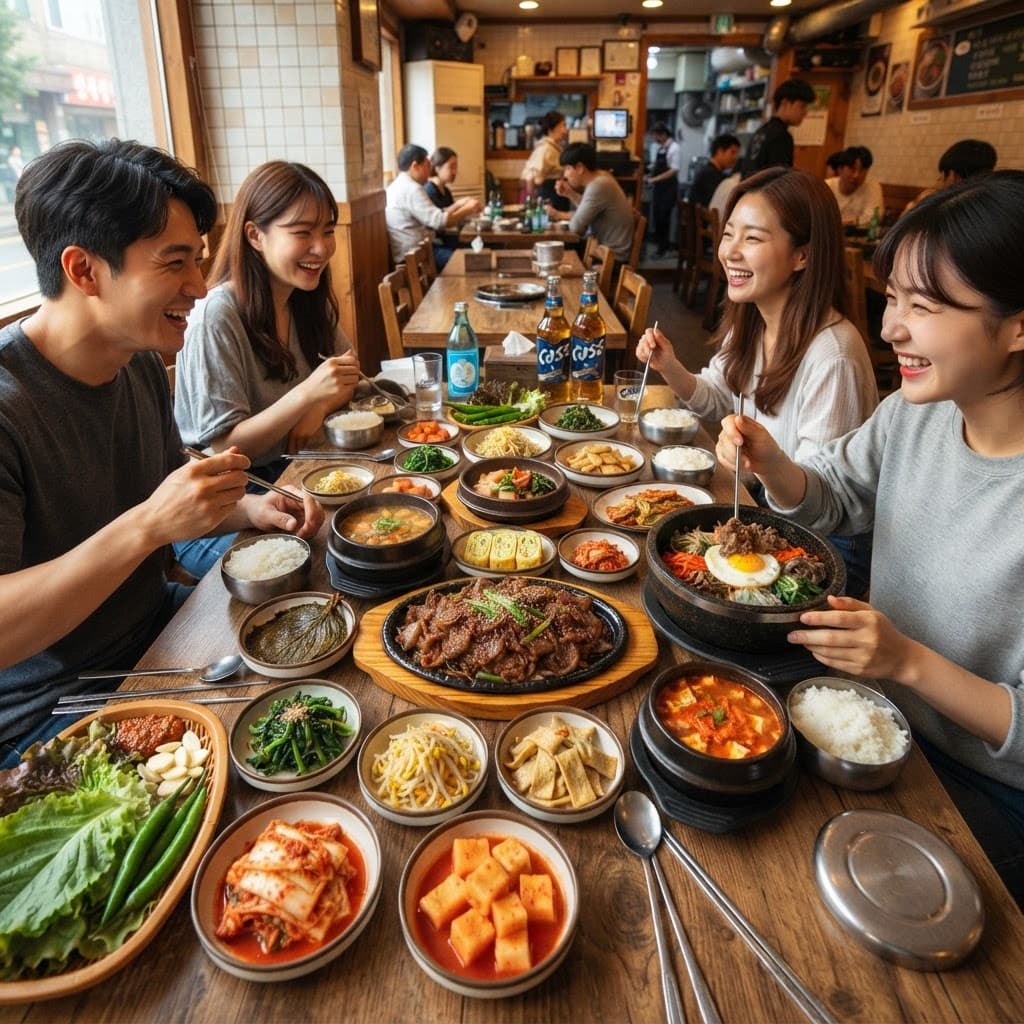 Korean food spread background